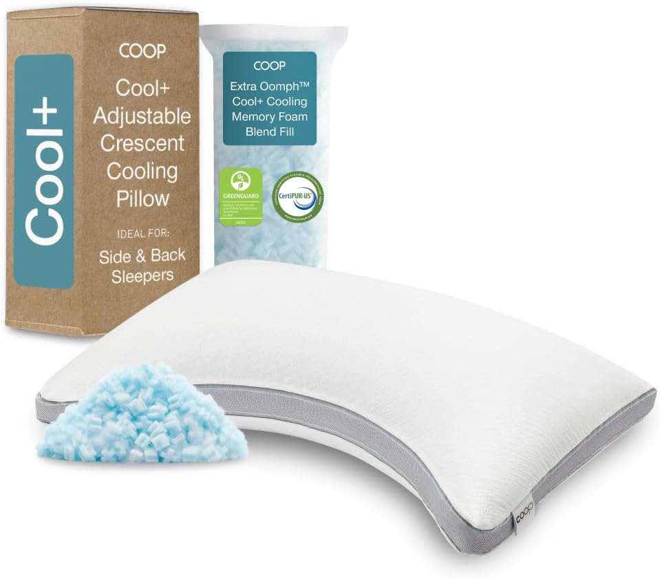 Coop Home Goods Eden Bed Pillow Queen Size for Sleeping on Back, Stomach and Side Sleeper- Medium Soft Memory Foam Cooling Gel - CertiPUR-US/GREENGUARD Gold