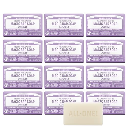 Dr. Bronner's Pure-Castile Magic Bar Soap - Made with Regenerative Organic Certified Oils - For Face, Body, Hair- Gentle on Sensitive Skin - Vegan Soap Bars for Men & Women - Lavender, 2 Pack, 5oz