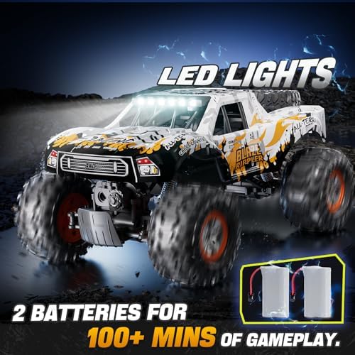 1:10 Amphibious Remote Control Car, 2.4 GHz Waterproof Monster Truck Toys RC Cars, 4WD All Terrain Off-Road Pickup RC Trucks, 2 Batteries 60Mins Play