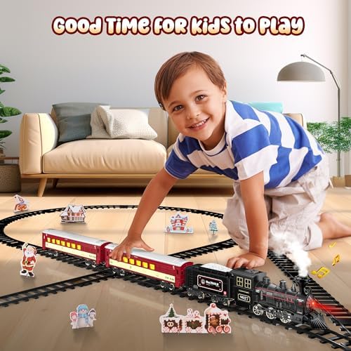 Hot Bee Train Set, Train Toys with Smoke, Lights, Sound and Train Tracks