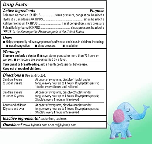 Hyland's Kids Stuffy Nose and Sinus Tablets, for Children Ages 2+, 50ct