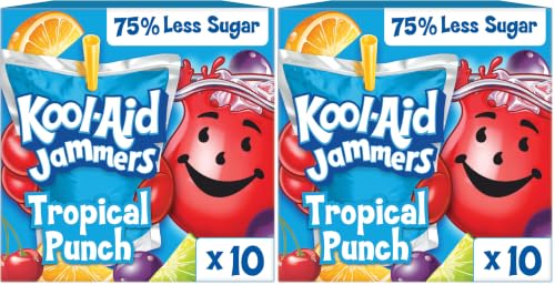 Kool-Aid Drink, 10 ct Box Tropical Punch Flavored, 6 fl oz Pouches | for Flavorful Hydration and Shareable Refreshment Good Source of Vitamin C, Caffeine Free Gluten Free