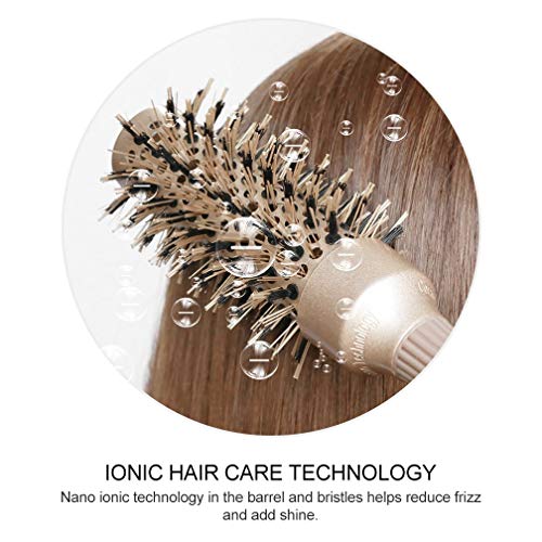 BANGMENG Round Brush with Boar Bristles, 1 inch Barrel, Nano Thermal Ceramic Ionic Tech for Straightening and Blow Drying, Gold
