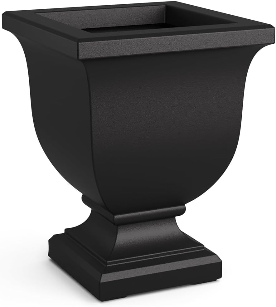 Mayne Augusta 26in Self-Watering Tall Square Urn Planter, Black