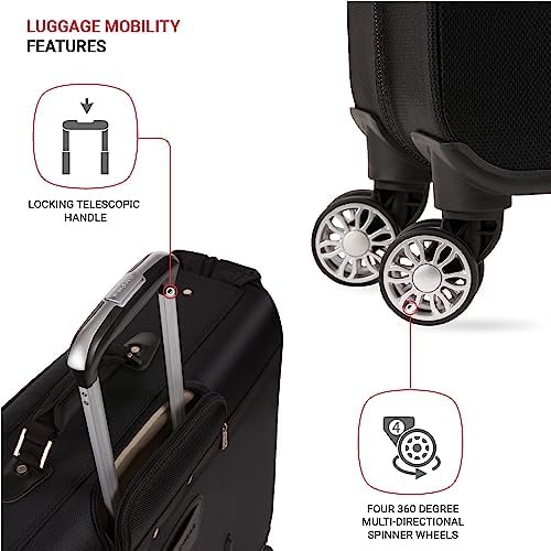 SwissGear 7895 Premium Rolling Garment Bag, Bonus Hanging Feature, Men's and Women's, 24-Inch Luggage - Black