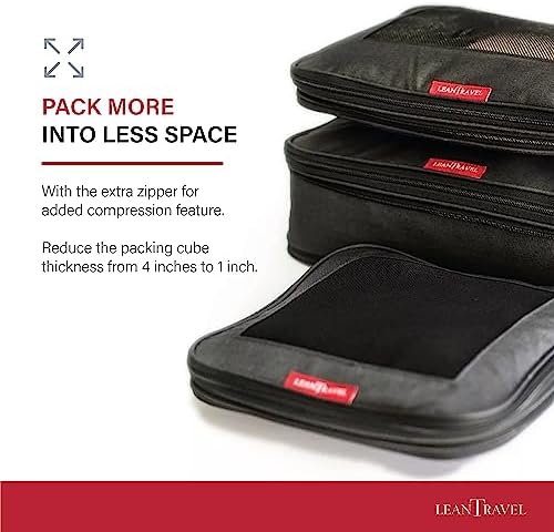 LeanTravel Premium Compression Packing Cubes for Travel - Suitcase Organizer Bags with Double Zipper & Breathable Mesh Panel - Space Saving Carry On Luggage Essentials (6-Pack, Grey)