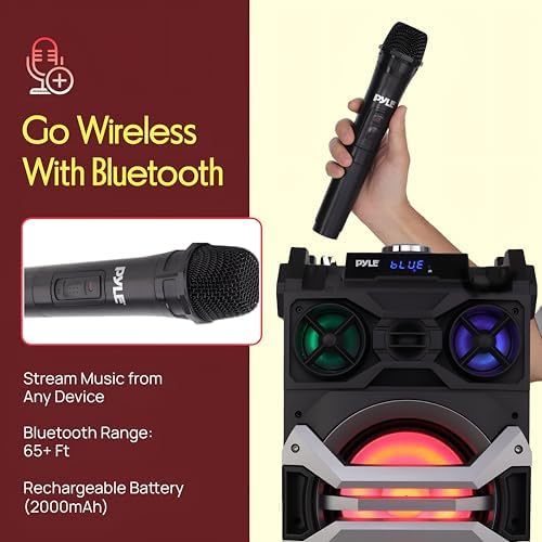 Pyle 500 Watt Portable BT Connectivity Karaoke Speaker System - PA Stereo with 8" Subwoofer, DJ Lights Rechargeable Battery Microphone