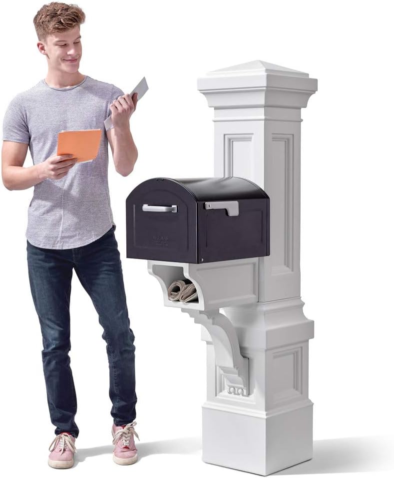 Step2 Atherton Grand Mail Post, Mailbox Not Included, Weather Resistant, Large Outdoor Mail Post, Made of Durable Plastic, Easy Install, Onyx Black