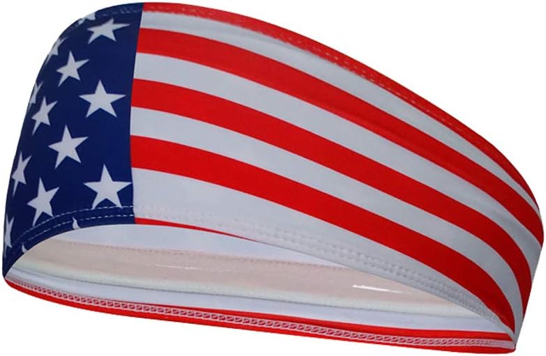 Sports Headbands Sweatbands for Men Women Flag Sweatbands Elastic Hair Band for Running Sports Walking Travel Fitness Basketball Workout 2 Pack