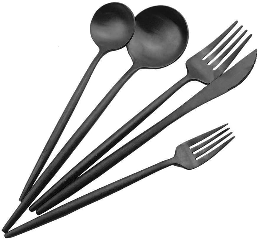 JASHII Luxury 18/10 Rainbow Flatware Set - 304 Stainless Steel Colorful Cutlery - 5-Piece Adaline Royal Modern Satin Finish for Birthday