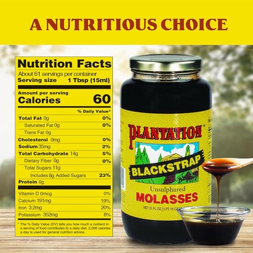 Plantation Blackstrap Molasses 31 oz – Unsulphured Blackstrap Molasses, Rich Natural Sweetener for Baking, BBQ, Baked Beans, Gingerbread & Beverages