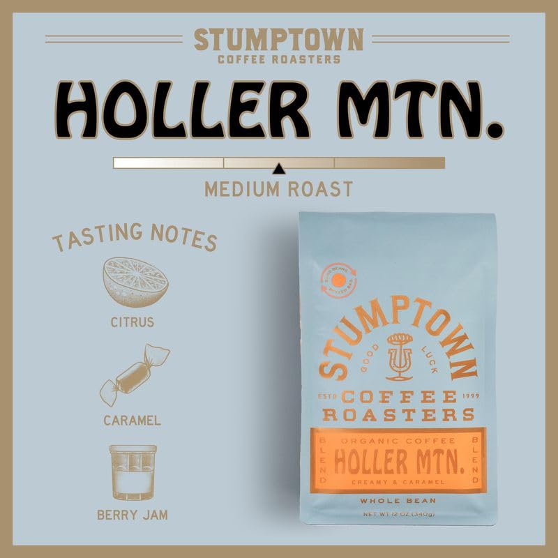 Stumptown Coffee Roasters, Medium Roast Organic Whole Bean Coffee, 100% Arabica Coffee - Holler Mountain 12 Ounce Bag with Flavor Notes of Citrus Zest, Caramel and Hazelnut