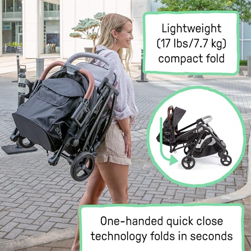 Ingenuity 3Dquickclose CS+ Compact Fold Stroller – Lightweight Stroller with Oversized Canopy, Extra-Large Storage and Compact Fold, Gray