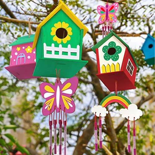 4 Pack DIY Bird House Wind Chime Kit for Crafts for Kids Ages 4-8