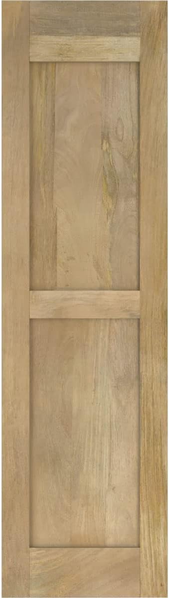 15"W x 55"H Americraft Two Equal Raised Panel Exterior Real Wood Shutters (Per Pair), Unfinished