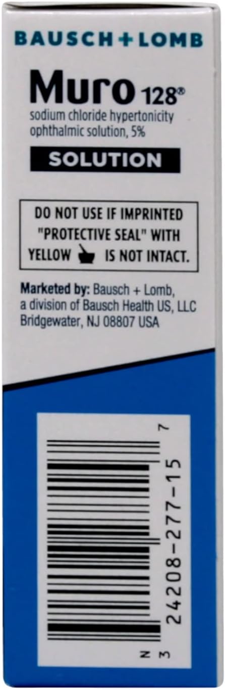 Muro 128 5% Sodium Chloride Hypertonicity Ophthalmic Solution, from Bausch + Lomb, 0.5 Fl Oz for Temporay Relief of Corneal Edema (1 Box Only)