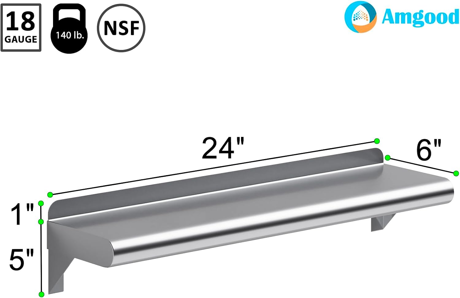 AmGood 24" Long X 18" Deep Stainless Steel Wall Shelf | NSF Certified | Appliance & Equipment Metal Shelving | Kitchen, Restaurant, Garage, Laundry, Utility Room