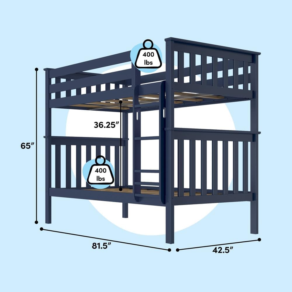 Max & Lily Bunk Bed Twin over Twin, Solid Wood Bunk Bed Frame with Ladder for Kids, 14" Safety Guardrails, Easy Assembly, No Box Spring Needed, White