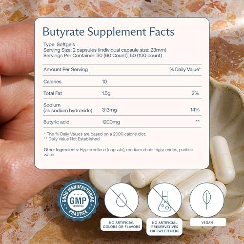 BodyBio Butyrate Sodium- Postbiotic for Gut & Digestive Support | Gut Health, Digestive Support, Bloating, Gas & Constipation Relief, Leaky Gut Repair