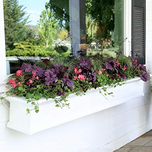 Mayne Yorkshire 60in Self-Watering Rectangular Window Box Planter, White | Self-watering, All season, Fade resistant, Customizable, Mounting brackets included, Built-in overflow, 15-year warranty