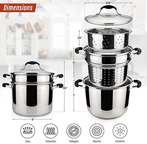 AVACRAFT 7 Quart 18/10 Stainless Steel 4 Piece Pasta Pot Set