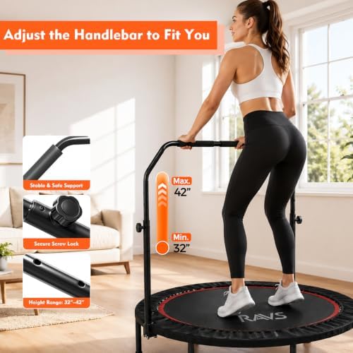 RAVS 40/48" Foldable Rebounder Trampoline for Adults, Handlebar, Indoor