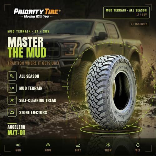 Accelera M/T-01 LT31X10.50R15 109Q Mud Terrain C (6 Ply) All Season Tire | Light Truck Mud Terrain All Season Traction 109Q Rated C (6 Ply) Radial Construction Black Sidewall Tire