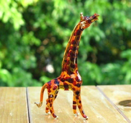 Handmade Mini 3.5" Blown Glass Giraffe Savannah Figurines Figures Art, Collectible Dollhouse Gift Ideas, Miniature Safari Animals