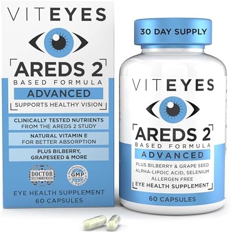 Viteyes AREDS 2 Advanced Eye Vitamins, Macular Support with Bilberry, grapeseed, FLORAGLO Lutein, Selenium, Natural Vitamin E, Allergen Free, Vision Protection, Eye Doctor Trusted, 180 Count