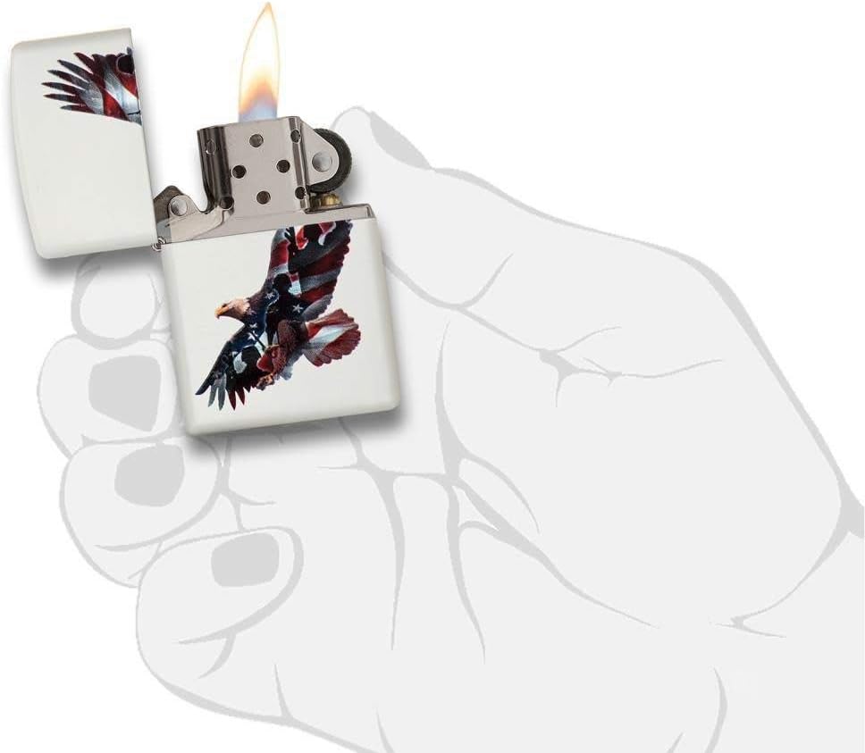 Zippo Eagles Dare Pocket Lighter - Refillable Flip-Top Windproof Lighters - Fierce Soaring Eagle Patriotic Design Pocket Lighters - Luxury Metal Lighter Made in USA