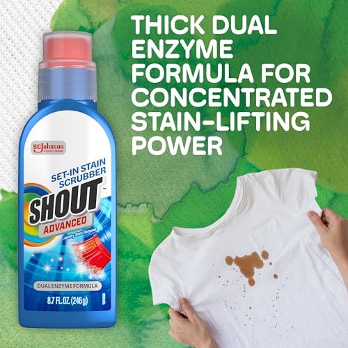 Shout Advanced Stain Remover Gel for Clothes Laundry, Ultra Concentrated Gel with Built-in Scrubber Brush for Deep Set-In stains, 8.7oz