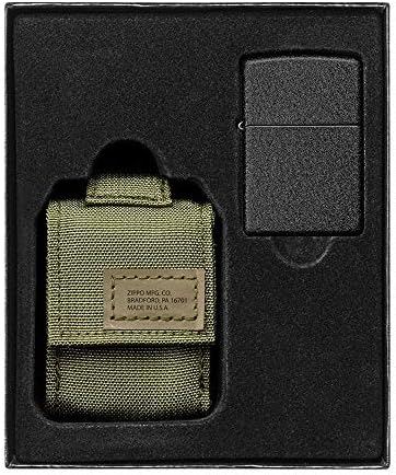 Zippo OD Green Tactical Pouch and Black Crackle Windproof Lighter Gift Set