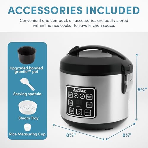 Aroma Housewares 8-Cup (Cooked) (4-Cup UNCOOKED) Digital Rice Cooker and Food Steamer (ARC-914D),White