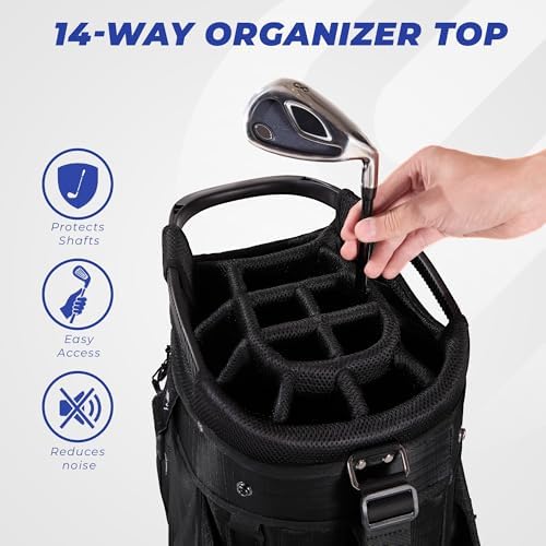 Golf Cart Bag 14-Way Organizer Divider, Lightweight 5.5 lbs Golf Club Bags for Men & Women, 10 Pockets with Cooler, Dual Waterproof Valuables Pockets, Rain Cover