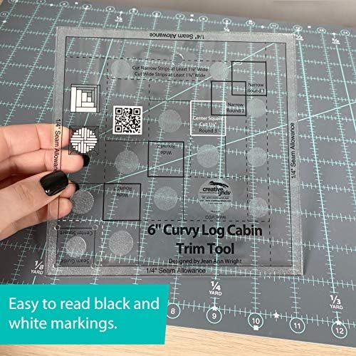 Creative Grids Curvy Log Cabin Trim Tool Quilt Ruler – CGRJAW6 – Made in USA, 6-1/2in x 6-1/2in, Non-Slip Grip Acrylic Quilting, Sewing, Crafting