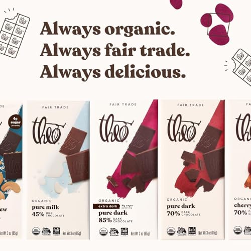 Theo Chocolate Pure Organic Dark Chocolate Bar 85% Cacao, 12 Pack | Vegan, Fair Trade