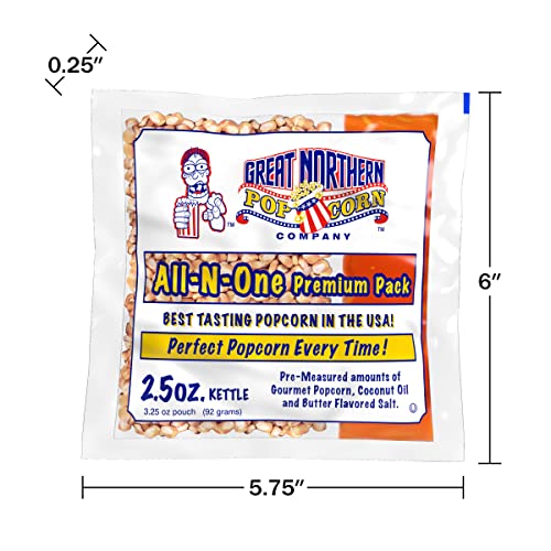 Movie Theater Style 40-Count Popcorn Packs - Pre-Measured 8-Ounce All-in-One Kernel, Salt, Oil Packets for Popping Machines by Great Northern Popcorn | All-in-One Pre-Measured Kernels, Butter Flavored Salt, and Coconut Oil Packets for 8oz Kettle - Movie…