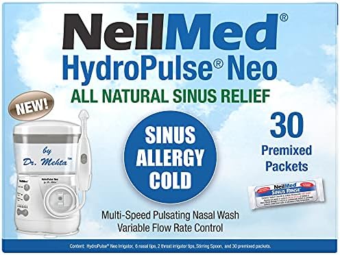 NeilMed HydroPulse Neo. Multi-Speed Electric Pulsating Nasal Sinus Irrigation System with 30 Sinus Rinse Premixed Packets.