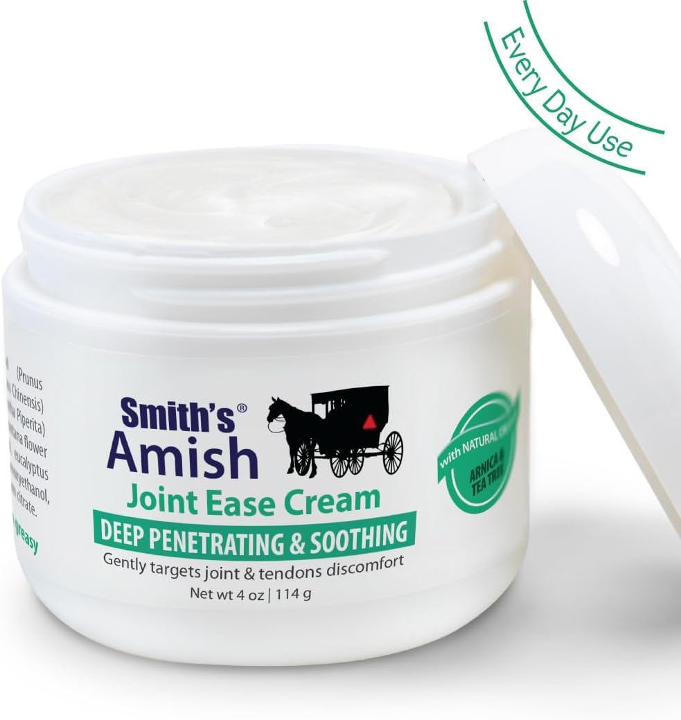Smith's Amish Joint Ease Cream - Soothing Cooling Formula - 4 oz Jar | For Joint Discomfort, Stiffness & Muscle Tension - Arnica, Peppermint