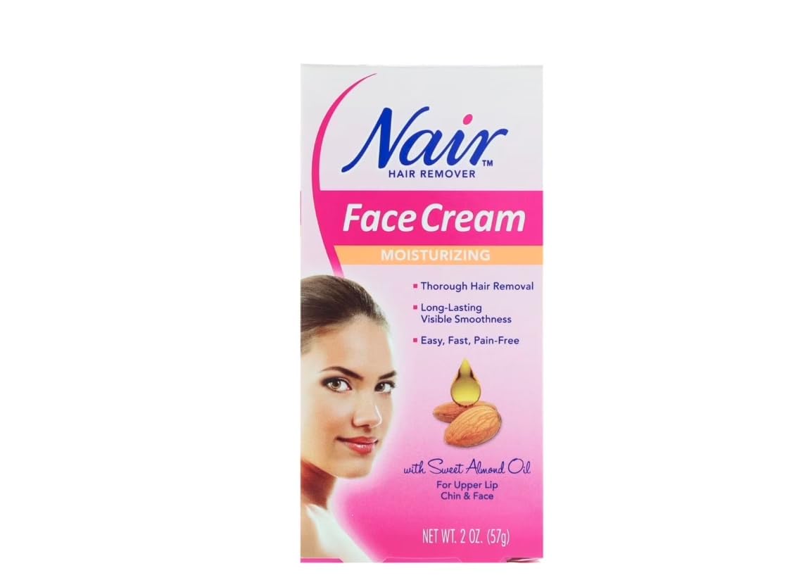 Nair Moisturizing Facial Hair Removal Cream With Sweet Almond Oil, #1 Depilatory Cream For Face, 2 oz Bottle