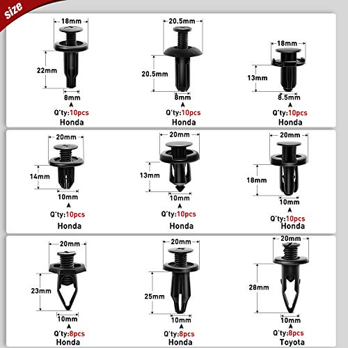 Nilight 190 Pcs Car Retainer Clips Fastener Remover 18 Most Popular Sizes Applications Auto Push Pin Rivets Set -Door Trim Panel Clips for Toyota
