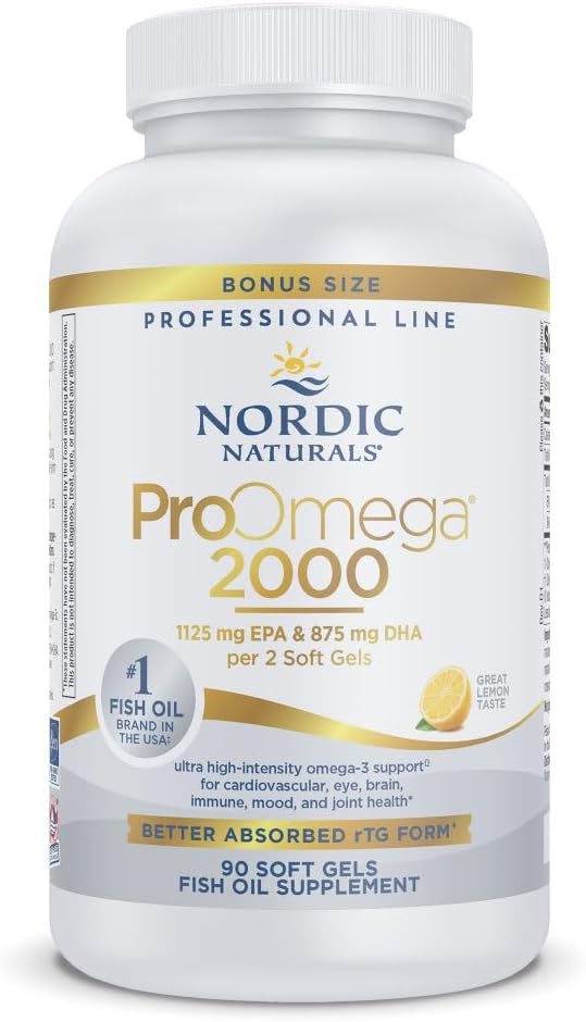Nordic Naturals ProOmega-3, 2150 mg, EPA & DHA Fish Oil, Lemon - 120 Count | Ultra high-potency EPA & DHA fish oil supports brain, heart, eye & immune health. 2150 mg omega-3. Non-GMO. 60 servings