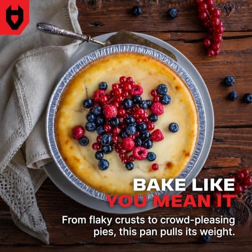 NoCry Premium Disposable Pie Pans 9 Inch (50 Pack) — Foil Aluminum Tins with Curl Lip for Baking Delicious Tarts or Crispy Pastry Crusts —
