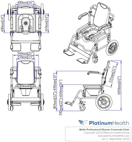 Platinum Health Baltic Professional Transport Shower/Commode Chair-Padded, Polyurethane or Polyvinyl Chloride