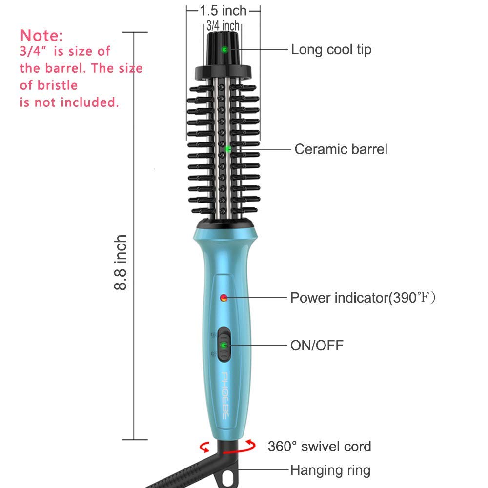 Mini Curling Iron Brush Phoebe 3/4" Hot Curler Brush Anti-Scald Bristles