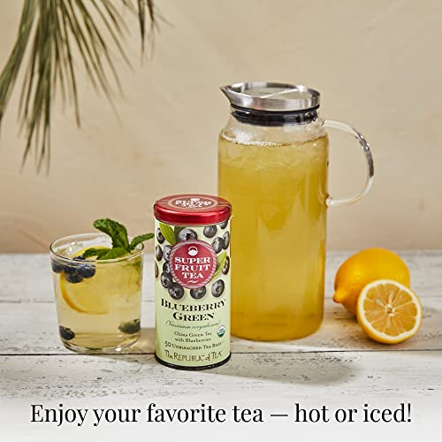 The Republic of Tea SuperFruit Blueberry Green Tea, Low Caffeine, 50 Count | A gentle cup for everyday sipping. Fresh with notes of juicy fruit and sweet-tart apple.