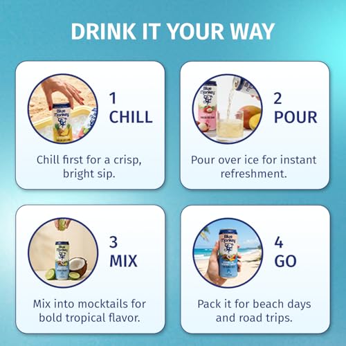 Blue Monkey Organic Coconut Water - 100% Pure Coconut Water from Vietnam - No Sugar Added - USDA Organic, Non-GMO, Kosher, Halal