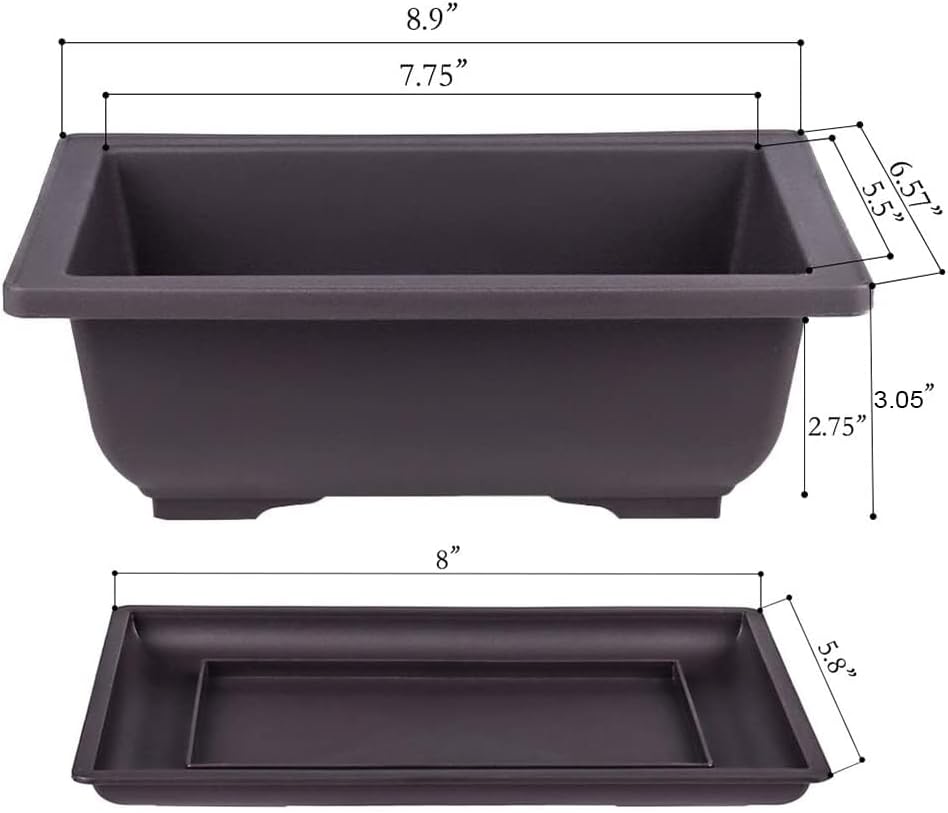 MUZHI 6PCS/Pack Retro Style Basin Plastic Flower Pot 6.5 Inch Flower Bonsai Tree Plant Bowl Nursery Pots Maceta Cuadrada Simulational Purple Sands Pots with Tray Rectangle Small