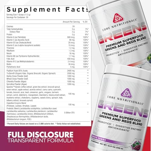 Core Nutritionals Greens, Digestive Support, Berry Bliss, 30 Servings