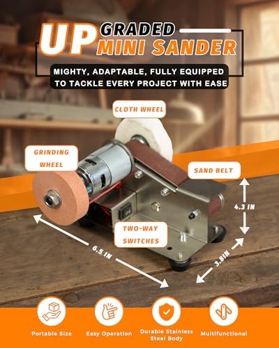Mini Belt Sander, Electric Small Sander Knife Sharpener, 5"x6.8"x5.5" | Compact Design, Multi-Purpose, Electric Powered, Knife Sharpening, Portable Sander